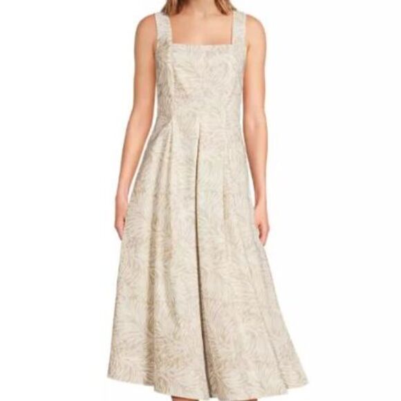 Lands End cotton midi dress 12 p l 12p beige white summer Sundress new 134.95 - Picture 2 of 7